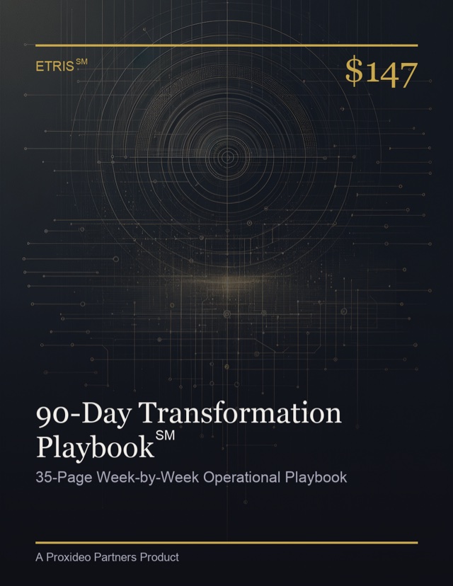 90-Day Transformation Playbook℠ cover — week-by-week executive transformation guide by Kevin Carl, ETRIS℠